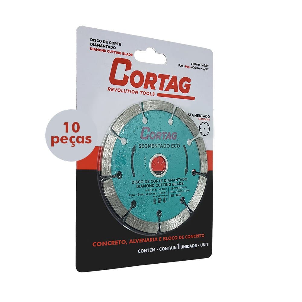 Disco Corte Diamantado 110mm Furo 20mm Segmentado Eco Cortag Com 10 Peças