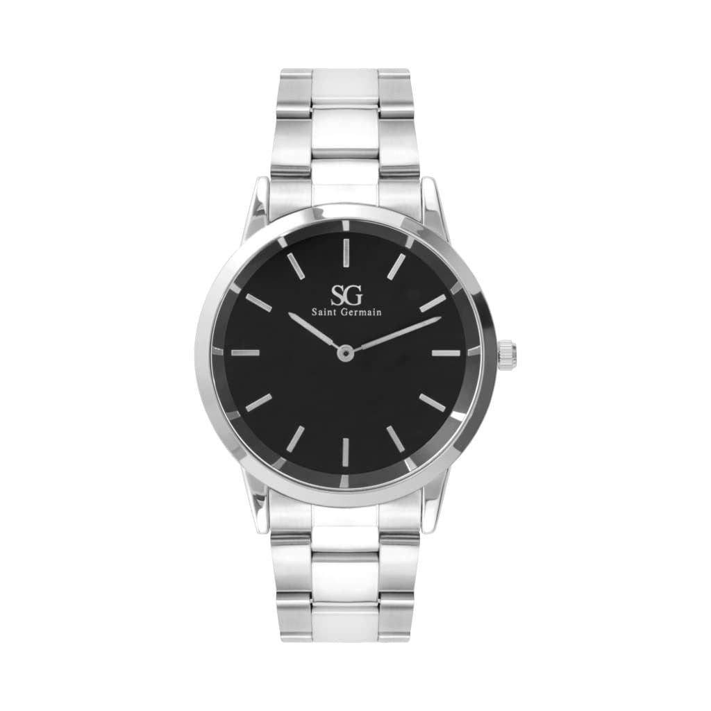 Relógio Masculino Luxo Quartzo Prata Belmont Black Silver 40mm - Fundo Preto