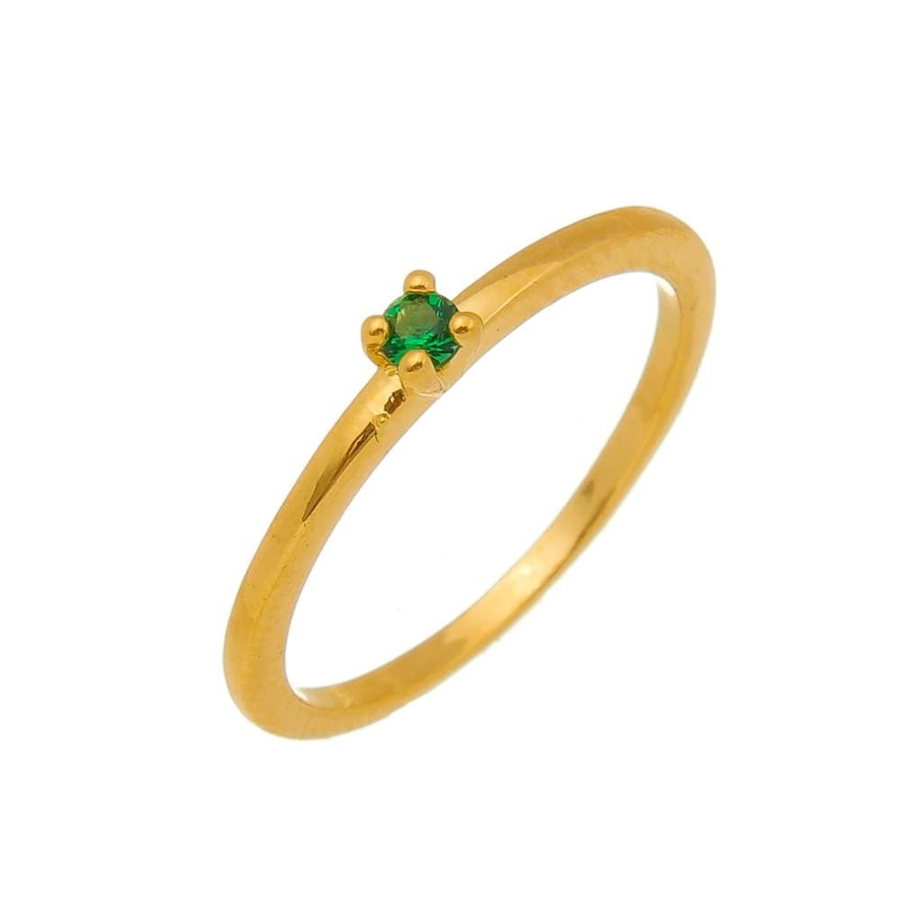 Anel Solitário Pedra Natural Verde Pequena Banhado a Ouro 18K - Semi Joia de Luxo (AN 2063)