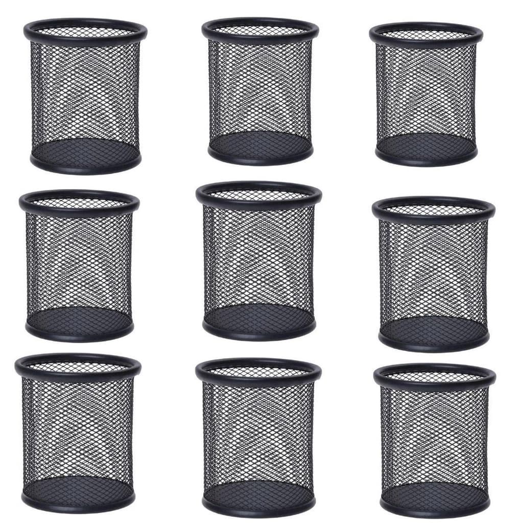 Porta Caneta, Porta Lápis, Porta Treco Kit c/ 9 Unds, Redondo, Aramado, Preto