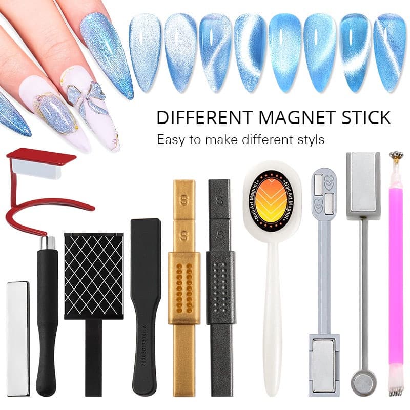 1pc Cabeças Duplas Ímã Para Olho De Gato Gel Glitter Quadrado/Redondo Projetos Vara Magnética Placa 3D Linha Polonês Fer