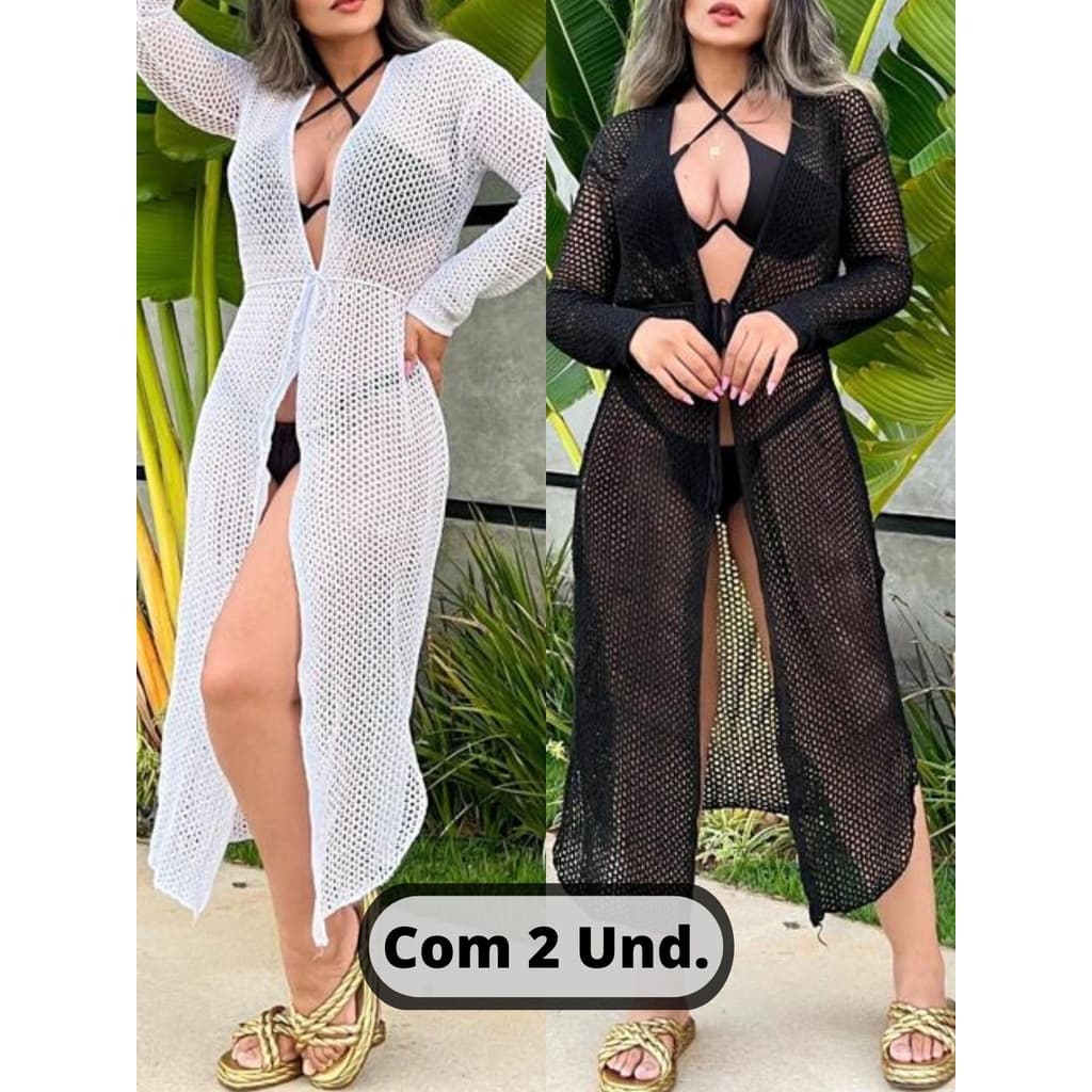 Kit com 2 Saída de Praia Longa Feminina Moda Tricô Verão