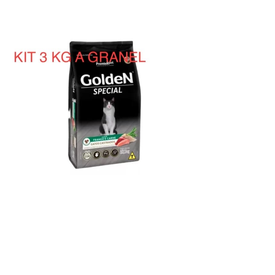 Kit 3 Kg Ração Gatos A Granel Golden Special  Castrados Frango e Carne