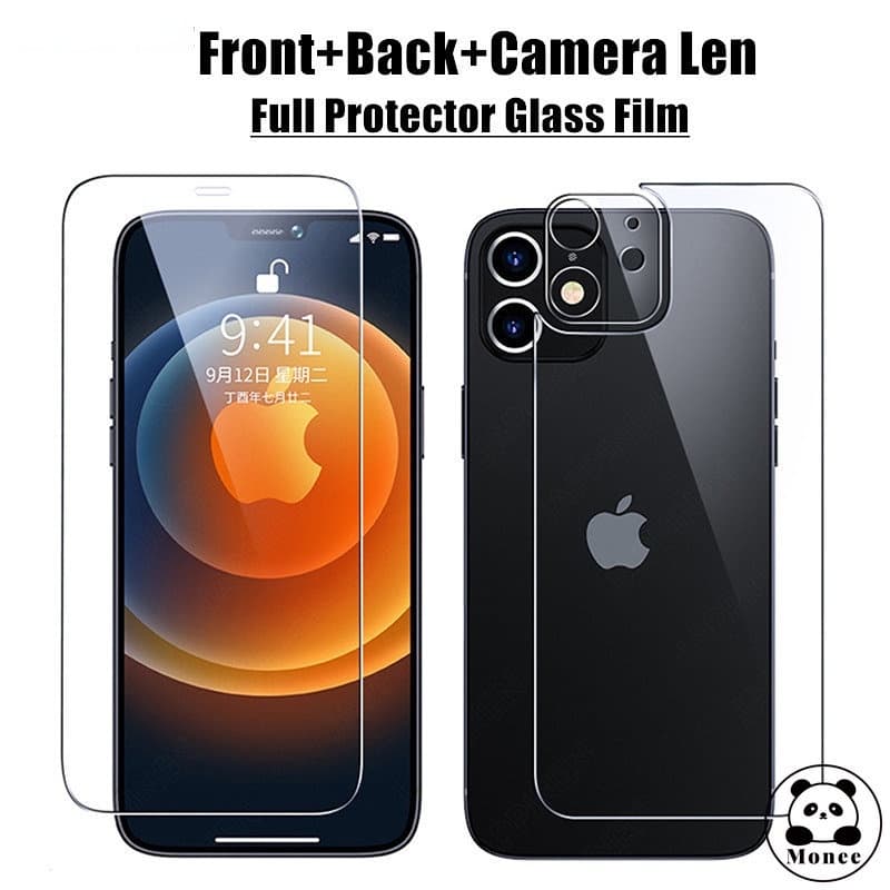 Monee [3 em 1] Frontal Traseira e Câmera Vidro Película Para iPhone 14 13 12 11 Pro Max XR X XS Max 7 8 Plus SE 2020