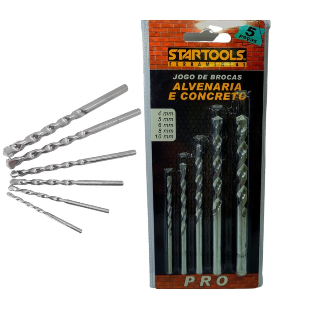 Jogo de 5 Brocas para Concreto e Alvenaria Startools Kit Profissional Alta Resistência