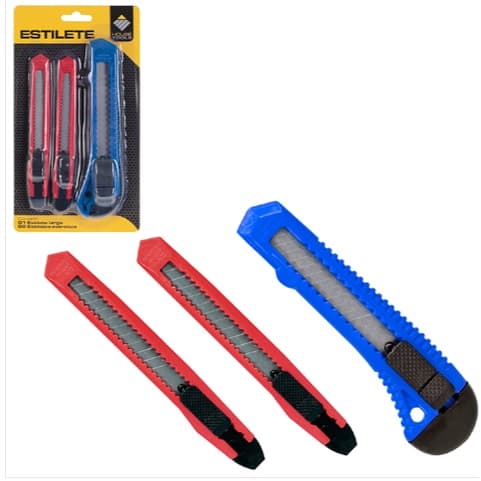 Kit 3 Estiletes Profissional Com Trava lâmina 18mm Papelaria