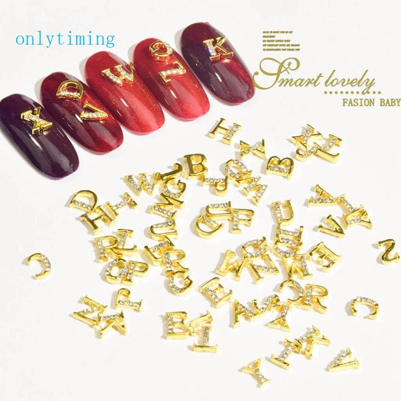Somente Para Unhas 26 Letras Inglês Alfabeto A-Z Luxo Ouro Liga Arte Manicure Charme
