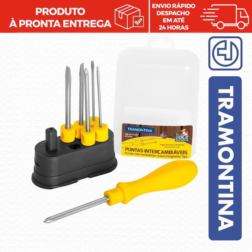 Jogo De Chaves Fenda Pontas Intercambiáveis 6pçs 3 Chave Fenda 3 Philips Tramontina 41110/506