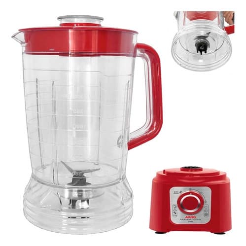 Copo De Liquidificador Arno Power Max/ Multichef 700W  Vermelho Cristal Com Tampa E Faca