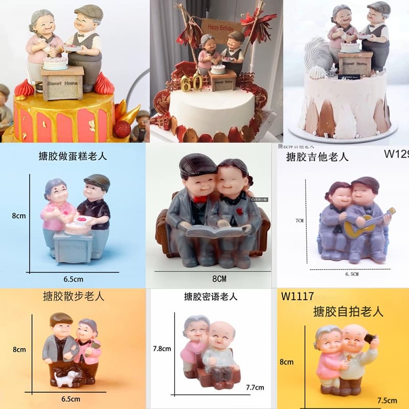 [Alta Qualidade] Decoração De Bolo De Estátua De Avós , Aniversário , top