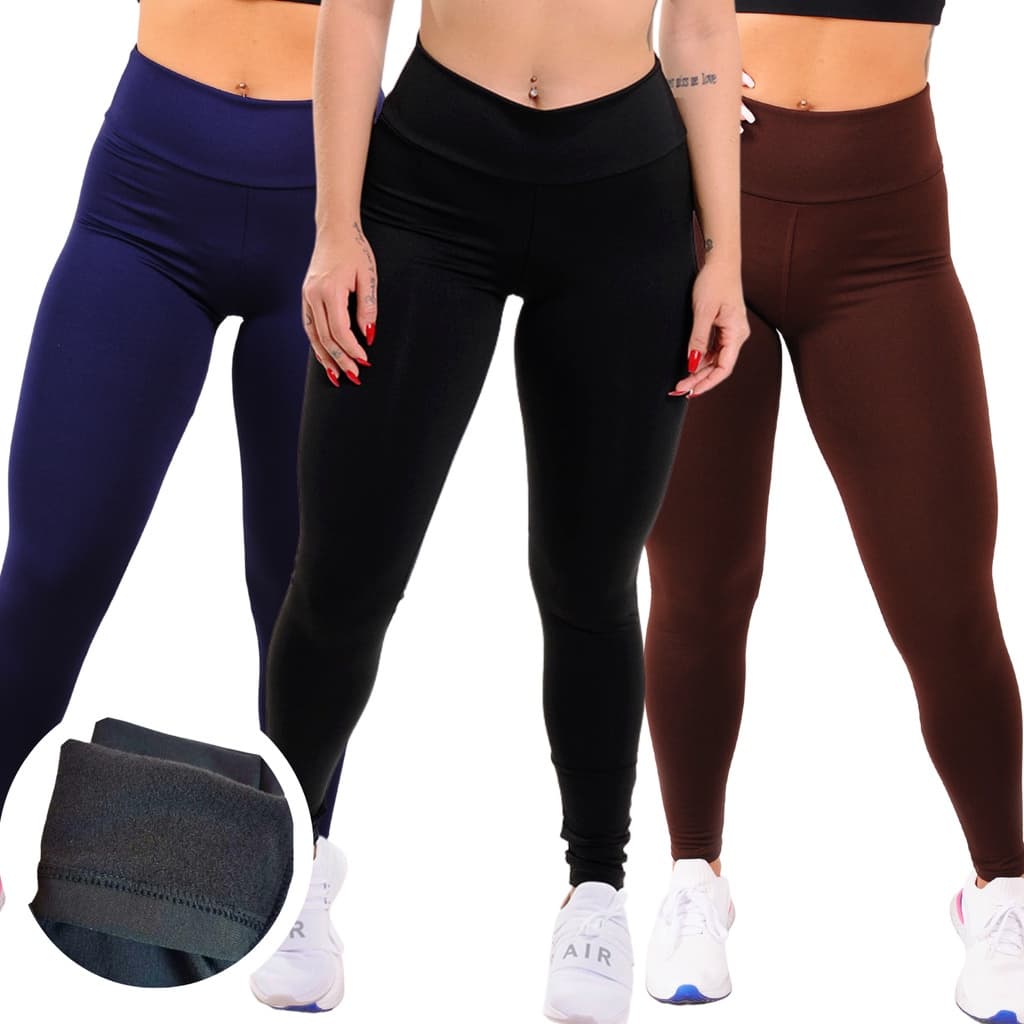 Kit 3 C/ Calça Legging Flanelada Costura Reforça Térmica Por Dentro