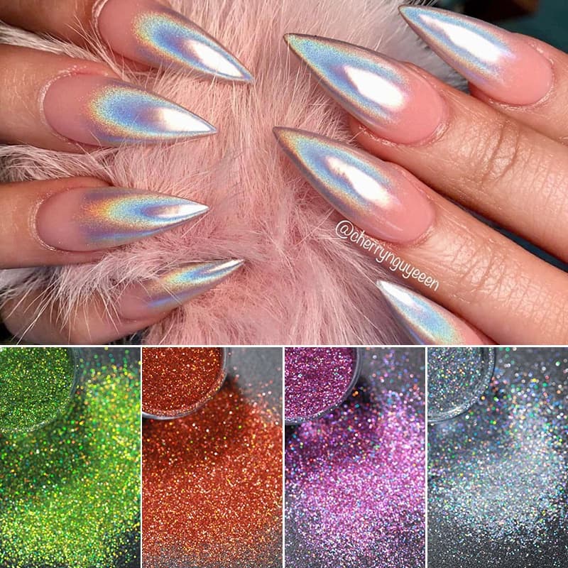 1 Caixa De Glitter Em Pó Brilhante Do Laser Holográfico Espelho Cromo Pigmento Nail Art Poeira Flocados Decoração Prego Manicure