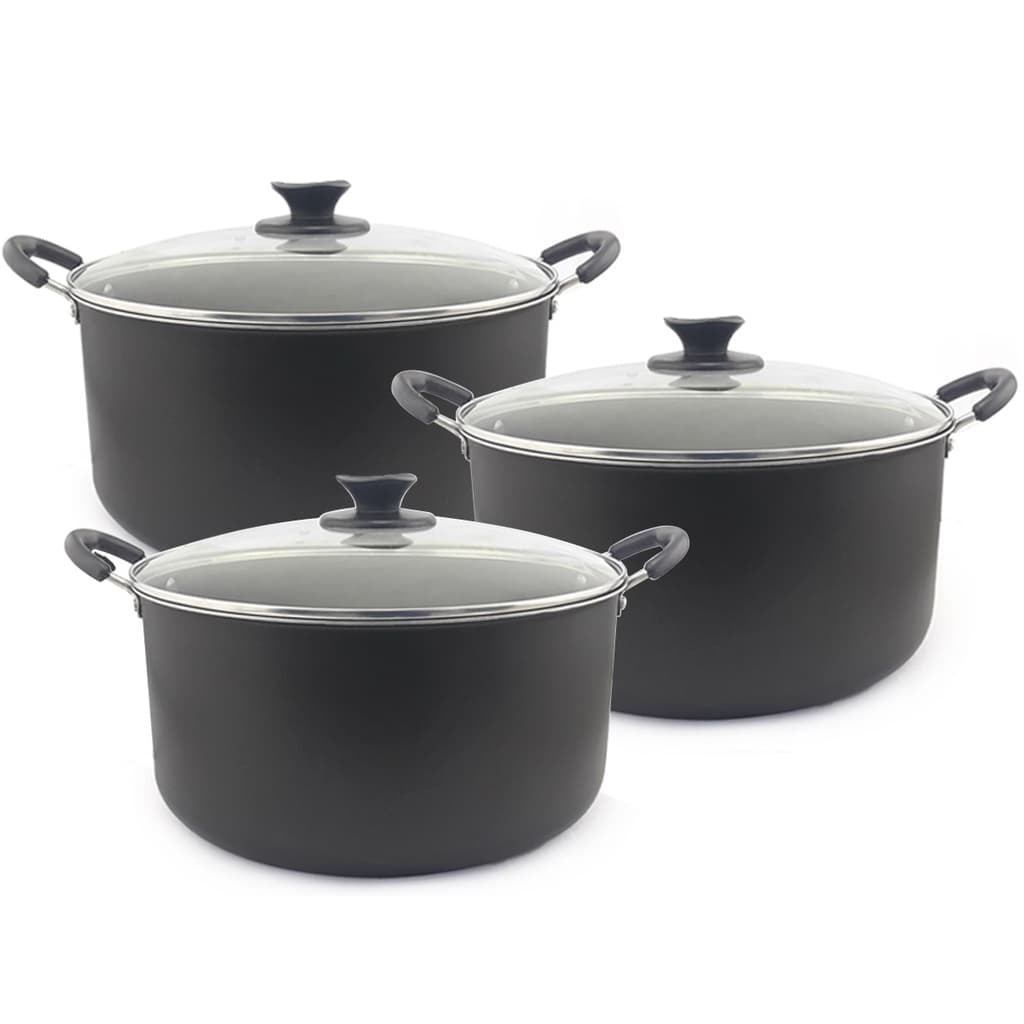 Kit com 3 Caçarolas Dona Chefa Anti Aderente Tampa de Vidro 24cm 26cm 28cm