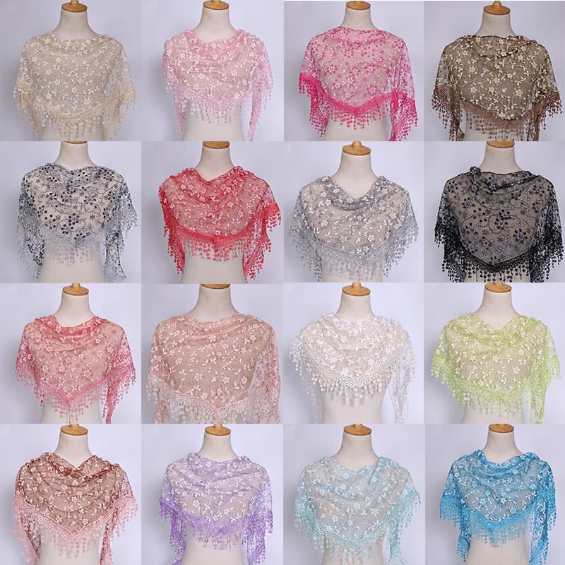 Cachecol Triângulo De Renda Retro Tassel Sheer Scarf Women Hollow Out Floral Shawls Elegância Temperamento