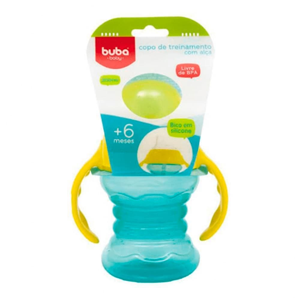 COPO TREINAMENTO COM ALCA BUBA BICO EM SILICONE COM TAMPA ANTIVAZAMENTO VERDE 200ML