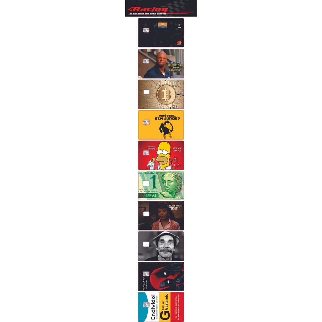 Kit com 40 adesivos skin cartão atacado, revenda + expositor