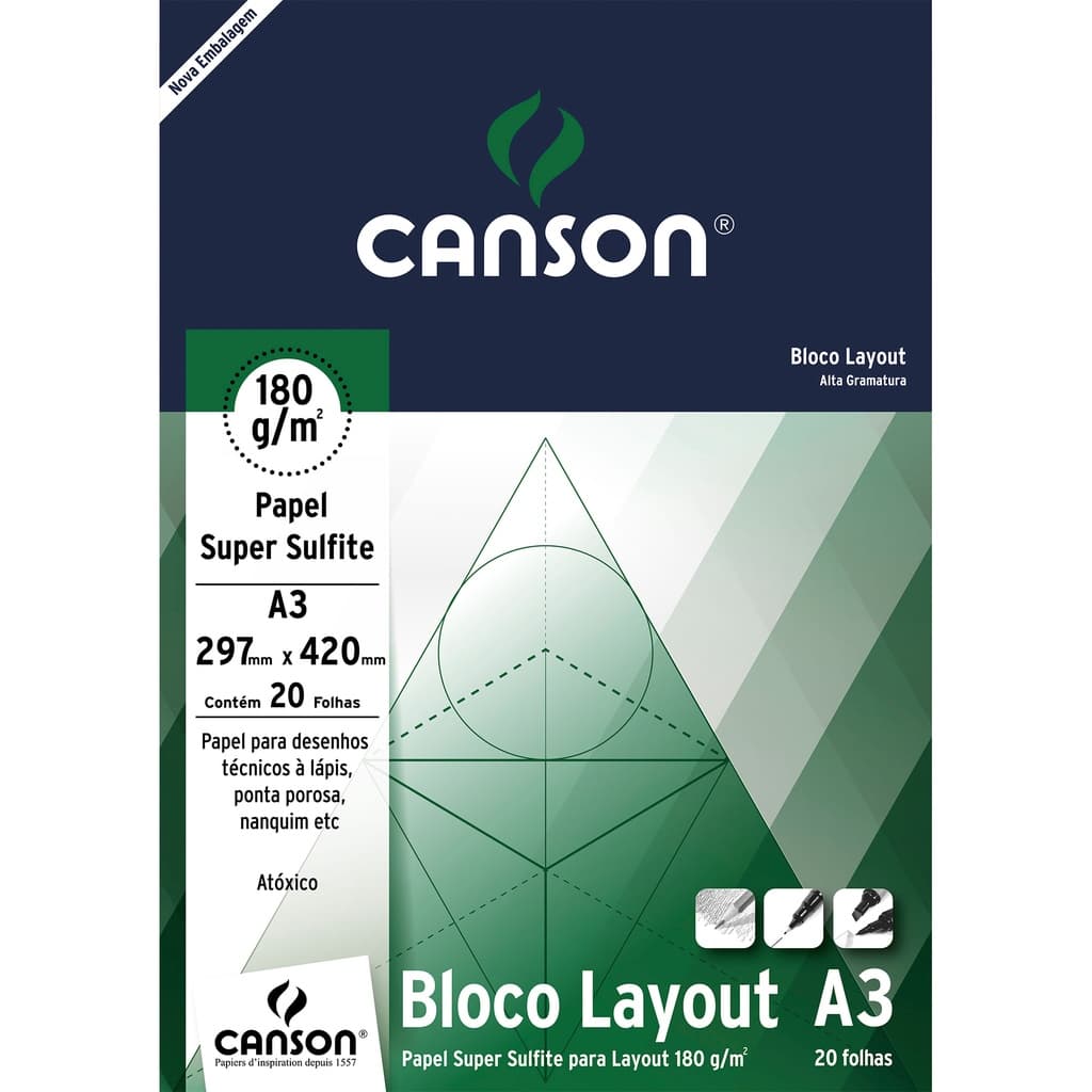 Bloco Layout A3 Papel Sulfite Canson Técnico 180g 20 Folhas