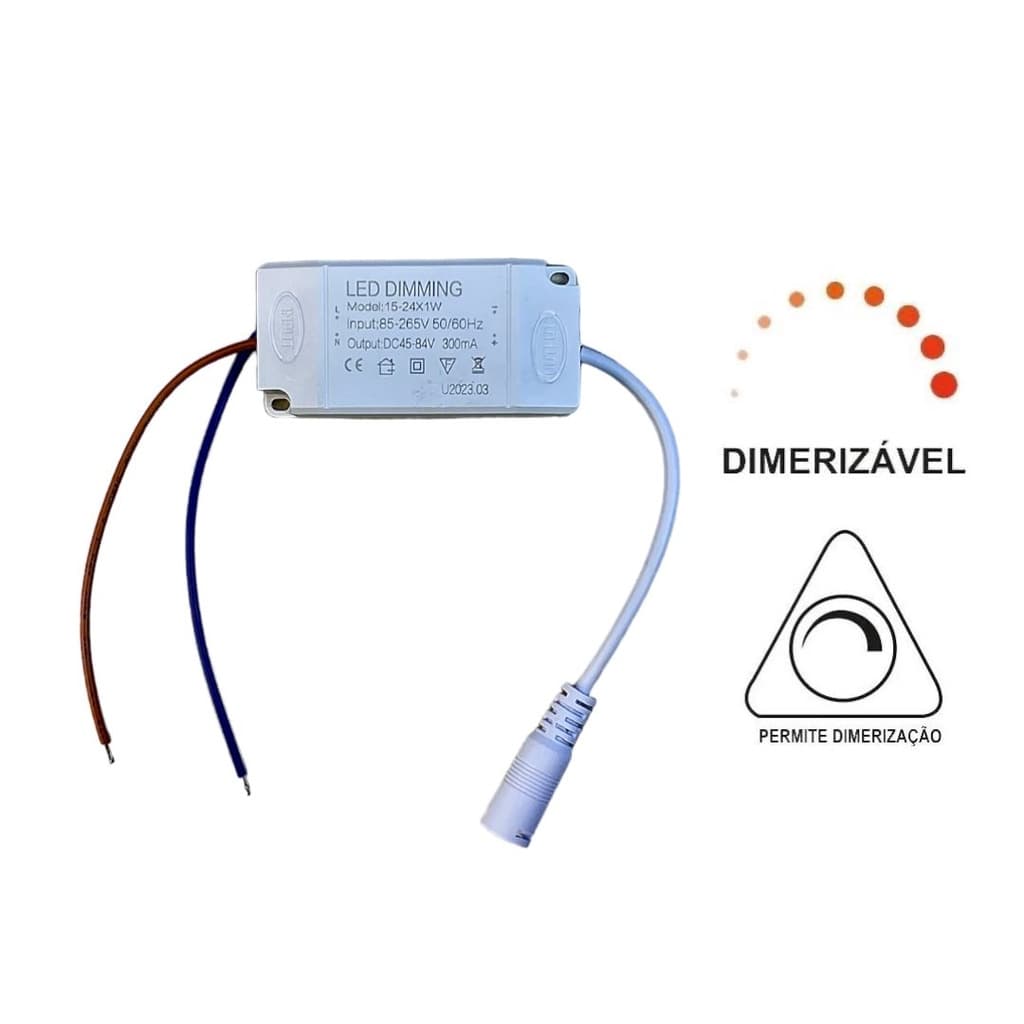 Driver Reator Dimerizavel LED 15 - 24W 300mA Luminaria Plafon Bivolt