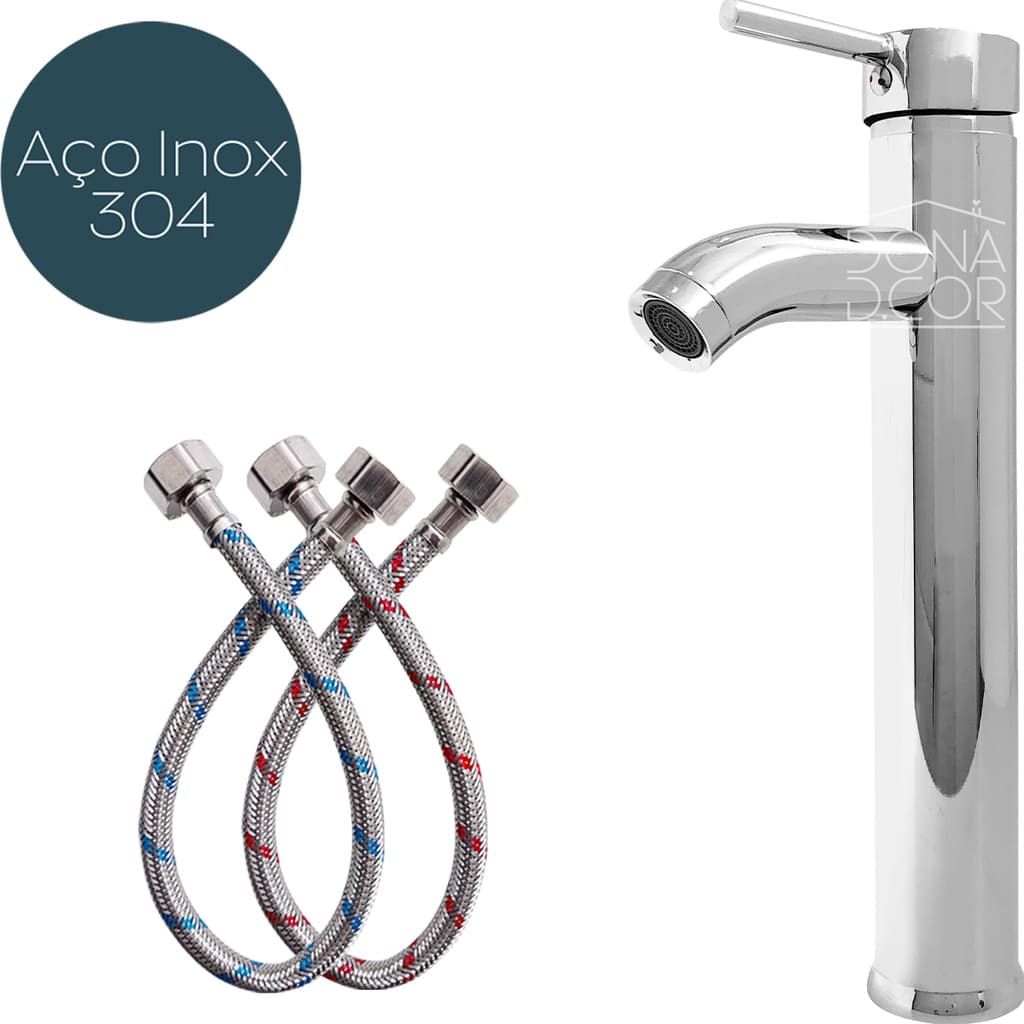 Torneira Alta Banheiro Cromada Inox 304 Lavabo Monocomando Misturador Quente Frio Torneira Lavatorio