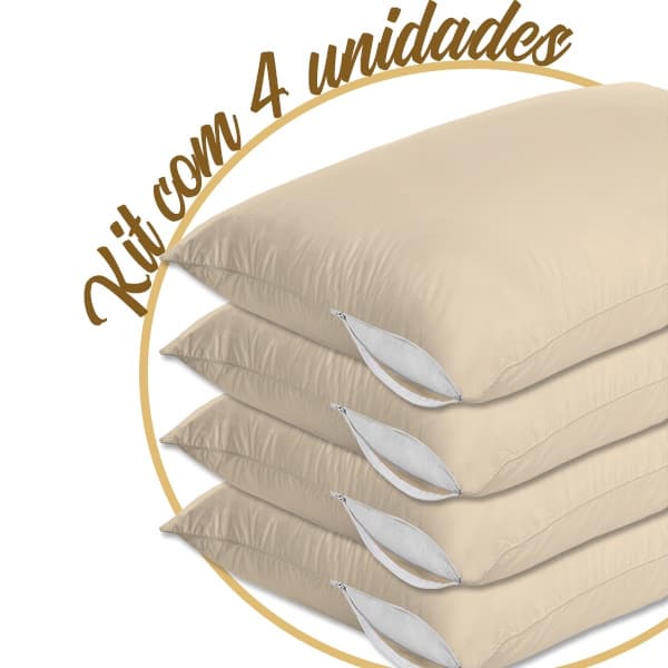 Kit 4 Capas Protetoras de Travesseiro Bege Com Zíper Antiácaro Proteção Completa