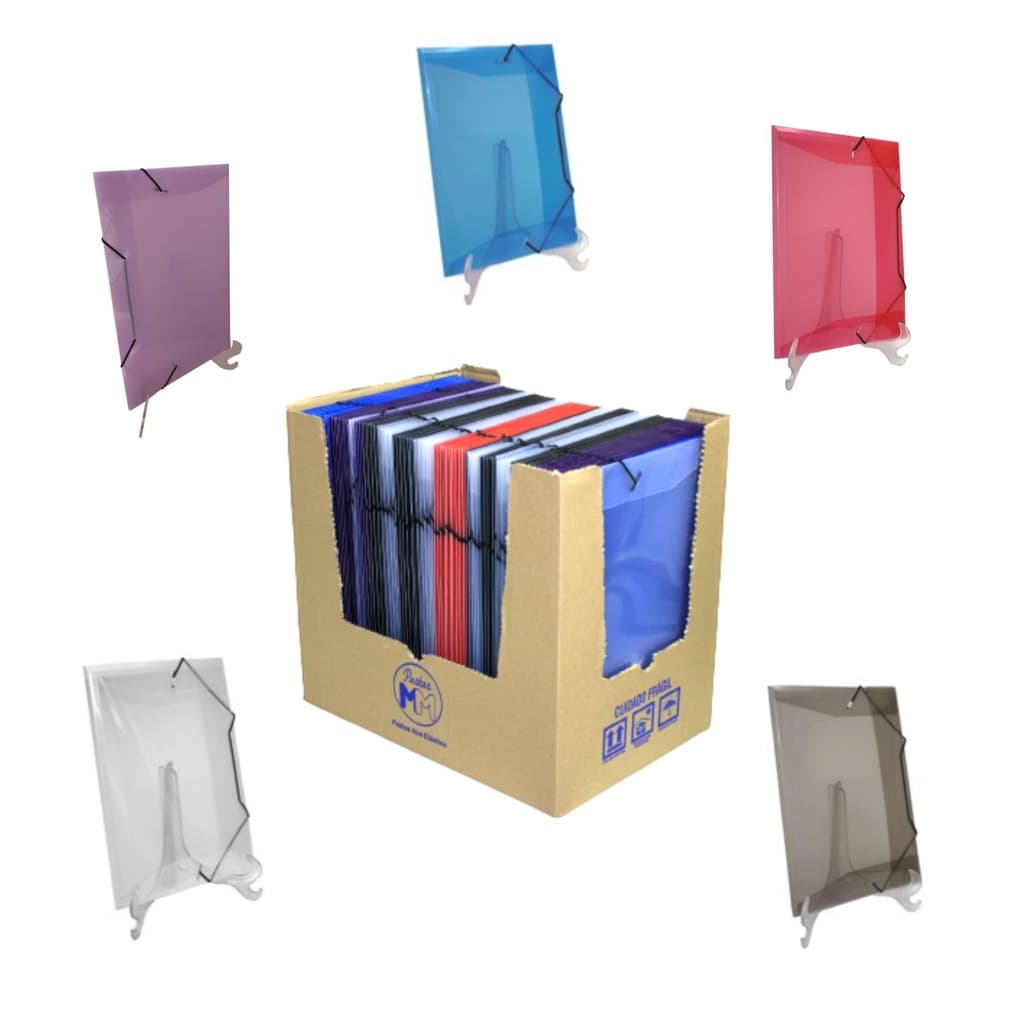 Pasta Aba Elástico  A4 Transparente Kit com 100 Unidades - 05 CORES- Atacado Revenda