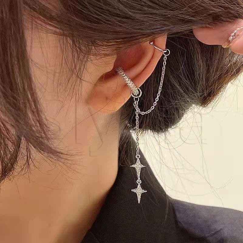 Personalidade Estilo INS Doce Cool Girls Fashion Cross Star Tassel Pendant Brincos Delicados Brilhantes Cristal Elegante Mulheres Festa De Casamento Ear Clip Jewelry Acessórios