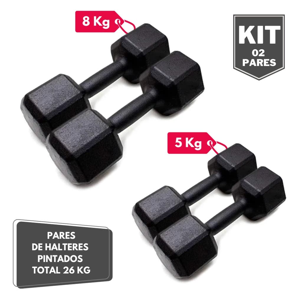 Kit Par Halter Sextavado Pintado 5 e 8 Kg - Total 26 Kg
