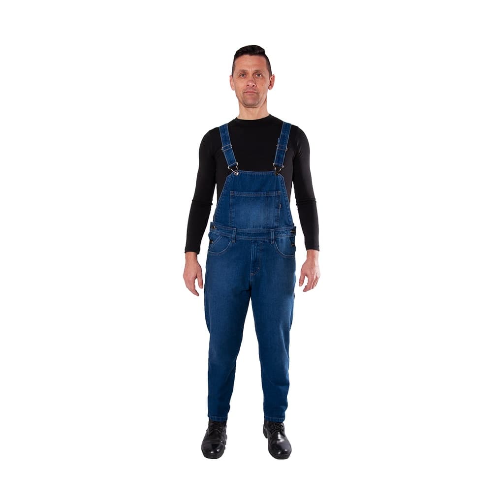 JARDINEIRA JEANS MASCULINO LONGA COM PASSADOR DE CINTO MACIA E CONFORTÁVEL 100% ALGODÃO COM REGULAGEM