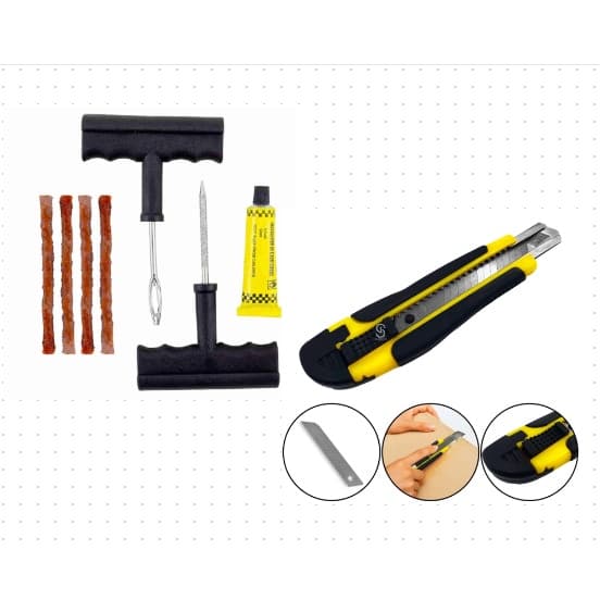 3 Estilete de corte com trava lâmina + Kit Conserto Reparo Pneus