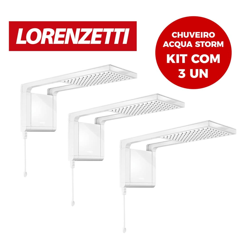 Kit 3un Chuveiro Lorenzetti Acqua Storm Ultra Branco 220v 7800W