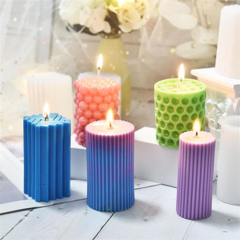 Clássico Listrado Cilíndrico De Silicone Romano Molde De Velas Colunar Porta Em Forma De Vela Feito À Mão