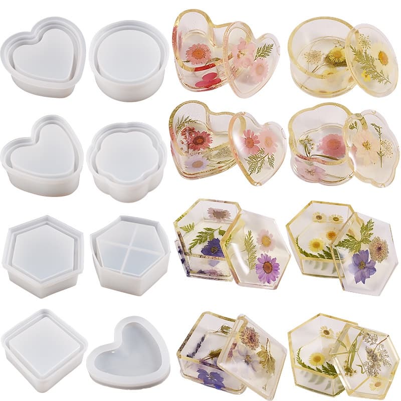 Caixa De Armazenamento Circular De Silicone Molde Quadrada De Amor Ferramenta Diy Epoxy Crystal Handicraft Kit