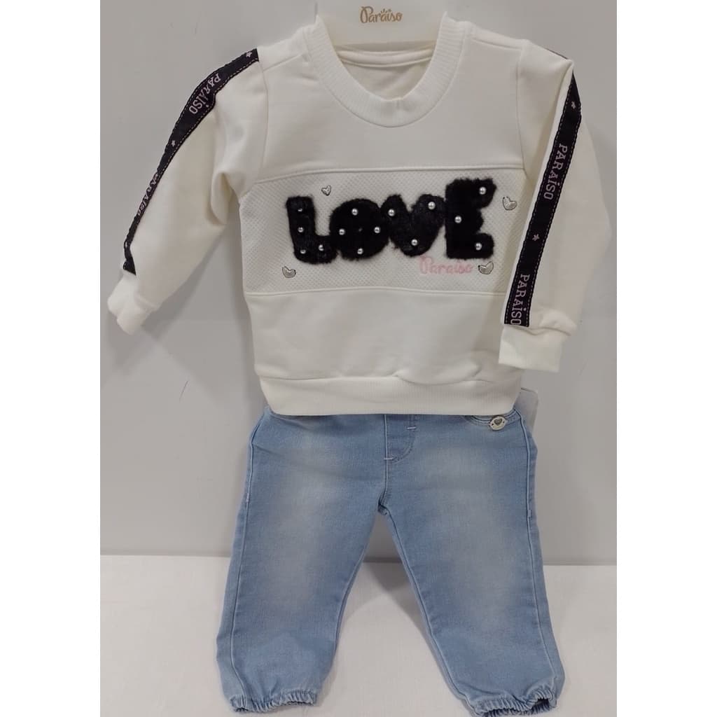 Conjunto Luxo Blusa + Calça Jeans Bebê Menina Paraiso 13067