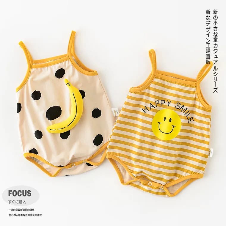 Roupa De Bebê Recém-Nascido Algodão Sem Mangas Banana Gira Dot Print Romper Jumpsuit Baby Clothes