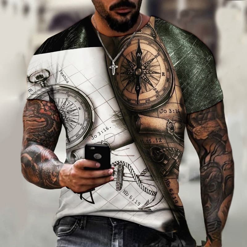 Camisetas Vintage Masculinas 3d Poliéster Manga Curta Loose Homens Moda