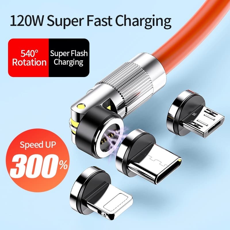 120W 6A 540 ° Cabo Carregador Magnético Rotativo Super Rápido De Silicone Líquido Jogos Micro Usb/Type-c