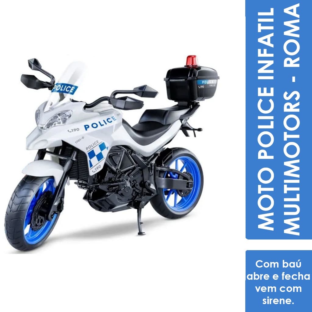 Moto Policia Brinquedo Infantil Super Realista - 26cm - Roma