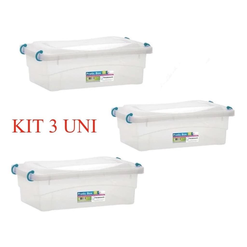 KIT 3 Caixa Organizadora Plástica Pratic Box 1 Litro 408