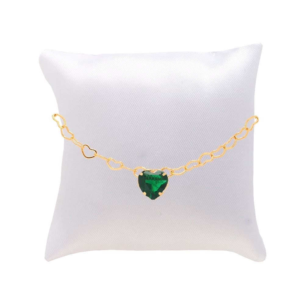 Pulseira Madrinha Pedra Verde Folheada + Almofadinha