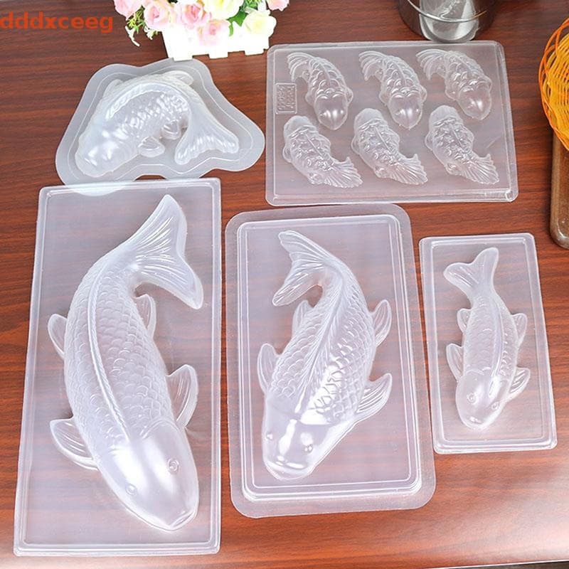 [Ddddxceeg] Molde De Peixe 3D Koi Em Forma Bolo De Plástico Chocolate Sabonete De Geleia