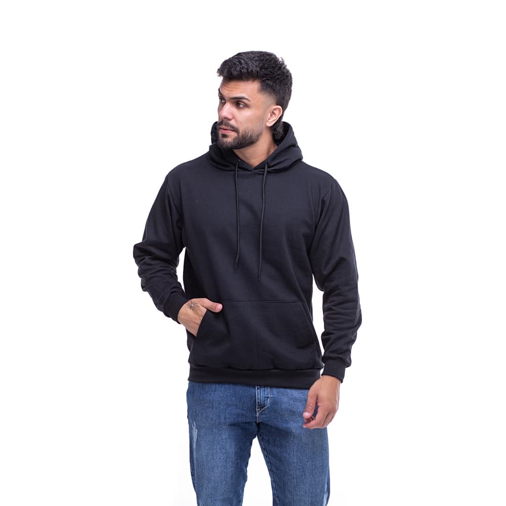 Blusa Moletom Liso Canguru Com Capuz Bolso Masculino
