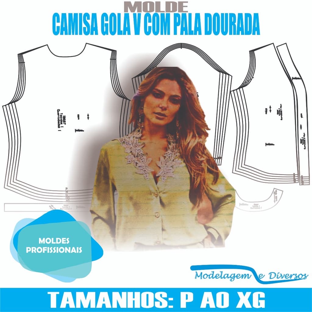 MOLDE CAMISA GOLA V, MODELAGEM&DIVERSOS, P-XG, CORREIOS