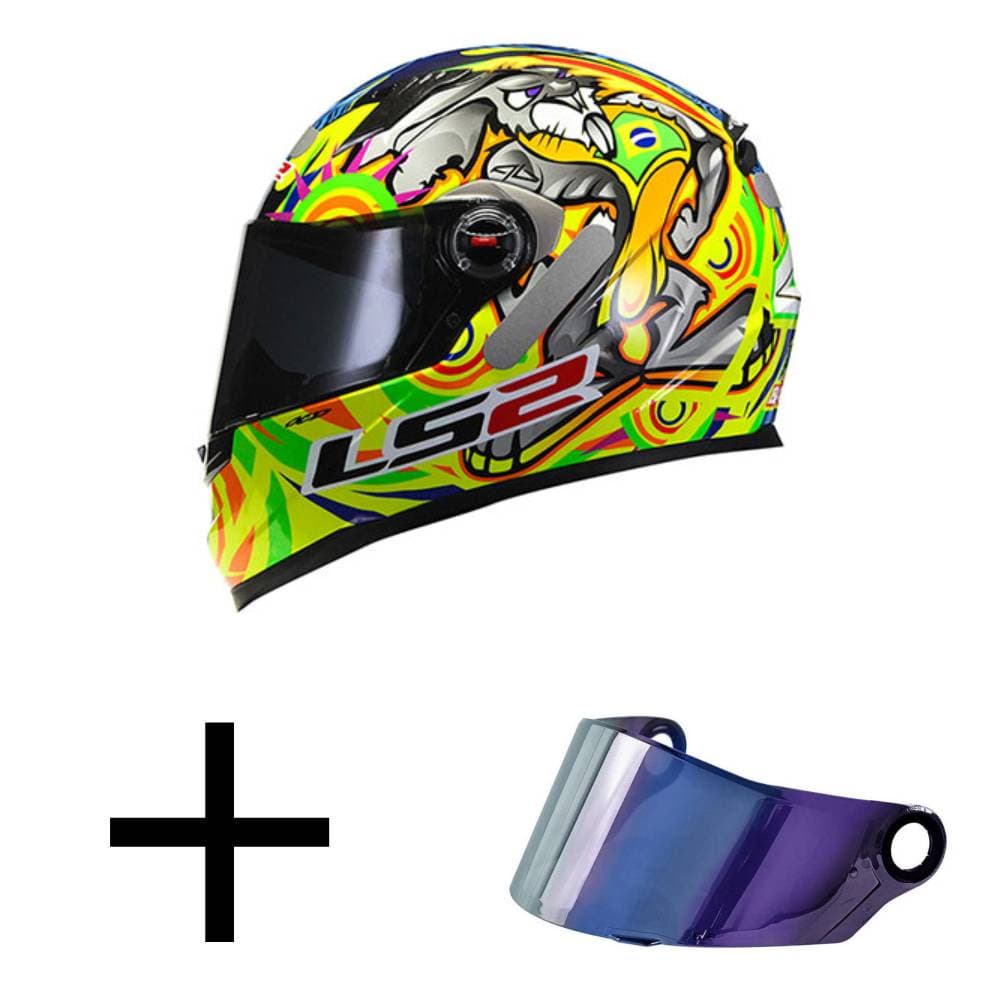 Capacete Ls2 Ff358 Alex Barros Amarelo Mais Viseira Camaleão