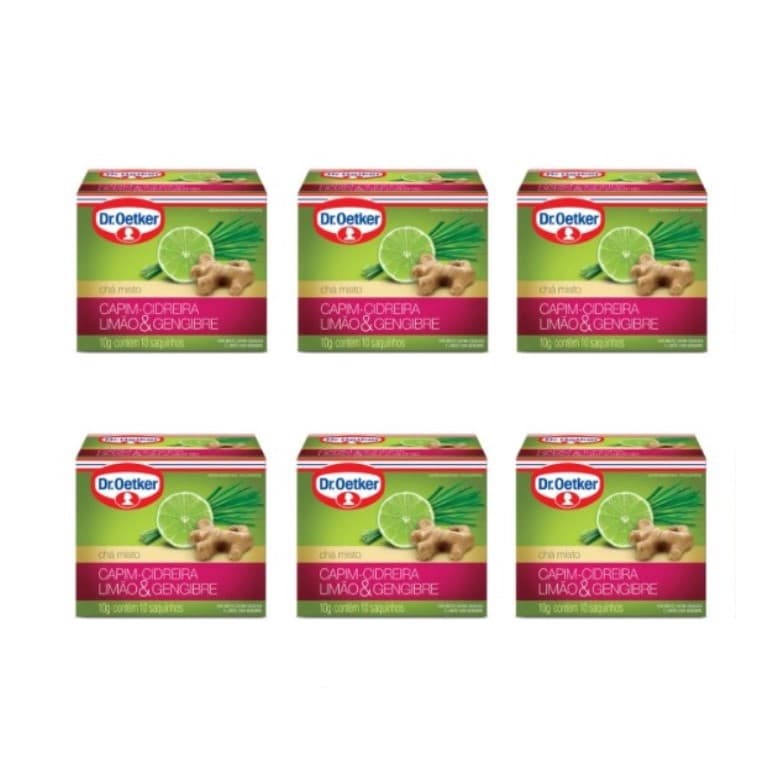 6un Chá de Capim-Cidreira, Limão & Gengibre 10 sachês cada - Dr. Oetker