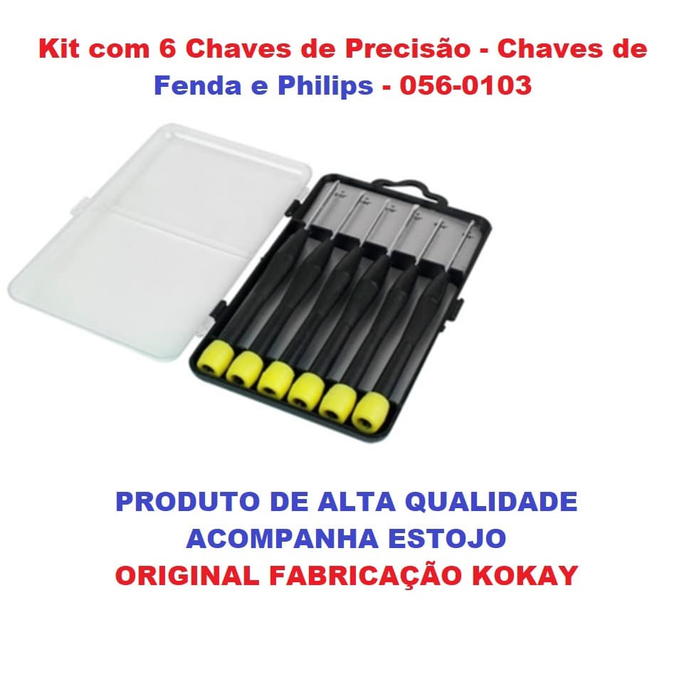 Kit Ferramenta 6 Chaves de Precisão Chaves Fenda e Philips