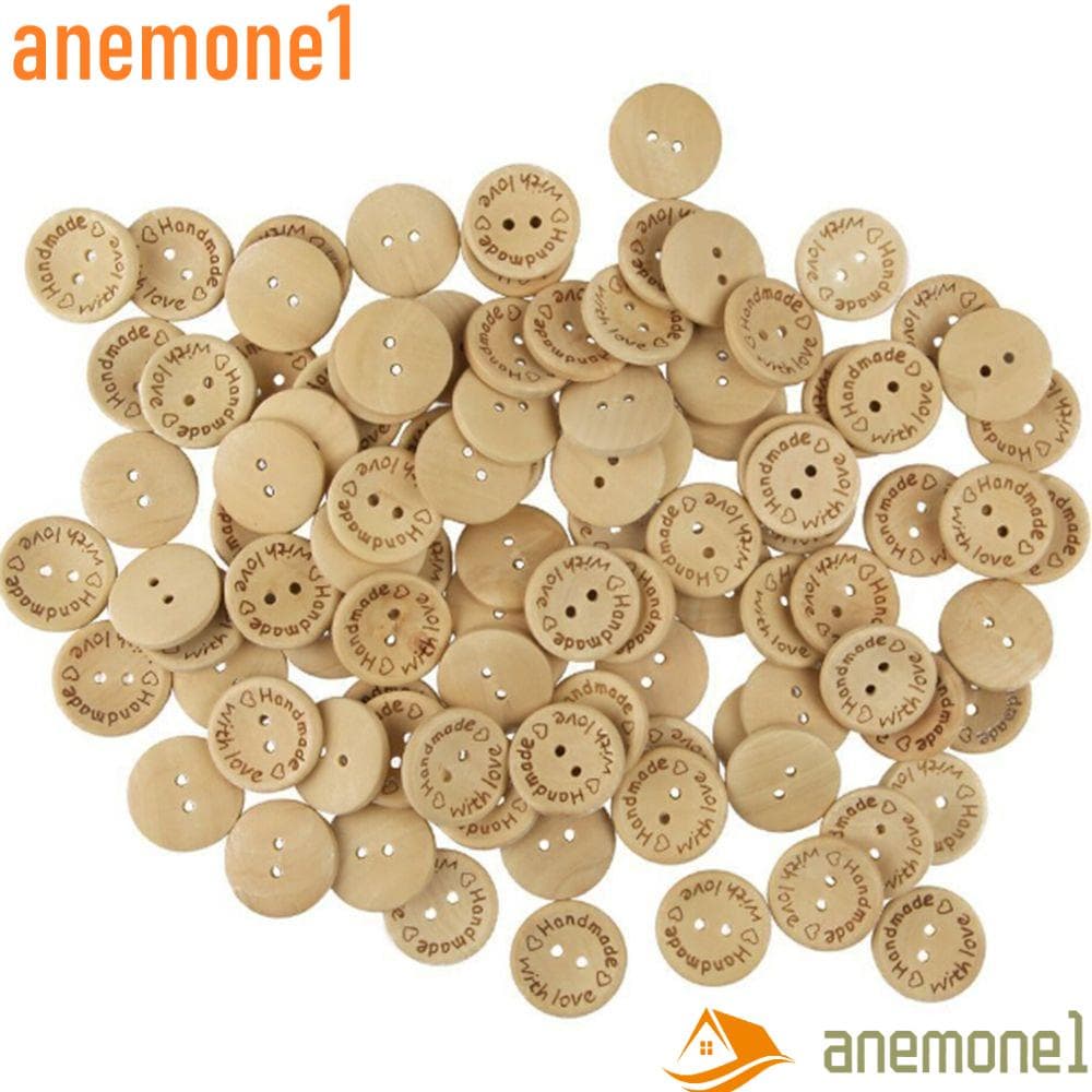 Anemone1 100pcs 15mm Botões Decorativos Ofício Natureza  2 Buracos Botões De Madeira De Costura Botão Artesanal
