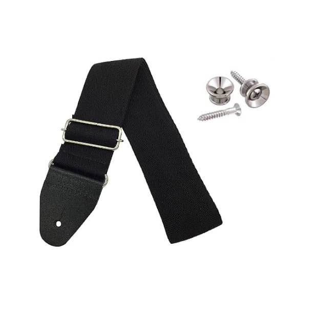 Correia Violao/Guit 5cm Simples c/regulagem Preta + Roldanas