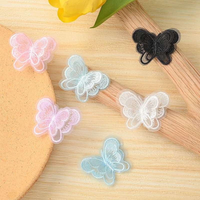 24 Pçs 4 * 5cm Artesanal Dupla Camada Malha Borboleta Apliques DIY Headwear Hairpin Artesanato Decoração Presentes De Ca
