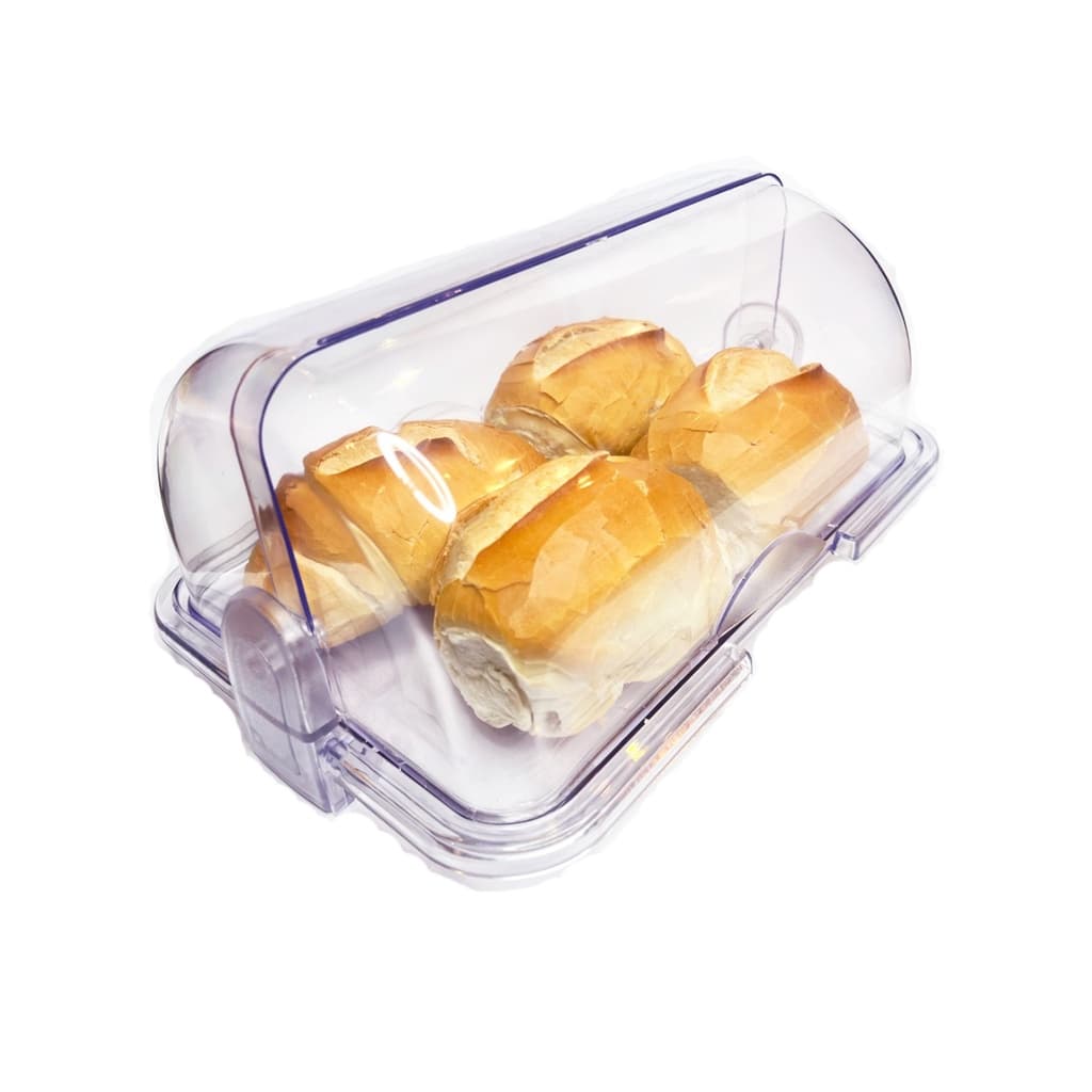 Porta Pão Acrílico Com Tampa Retratil Transparente Organizador Cozinha Premium Clássico
