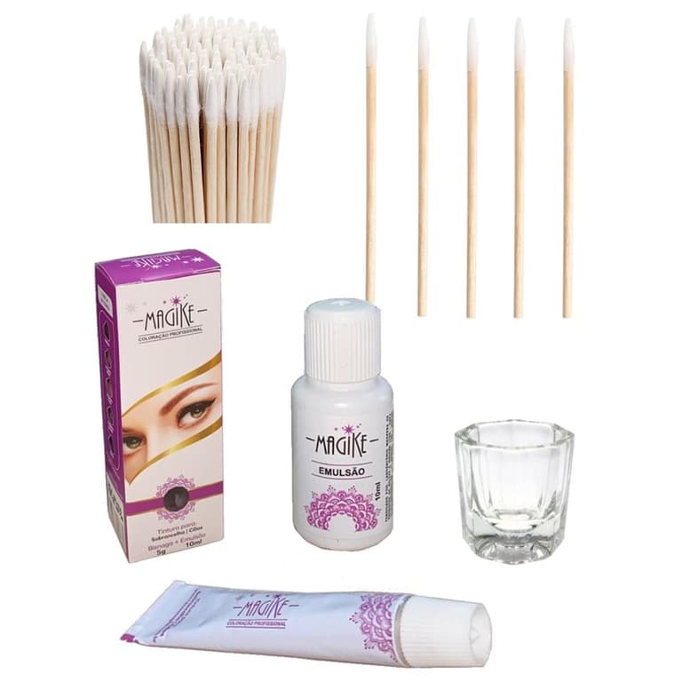 Tinta Sobrancelhas Designer Completo Profissional 100 Palitos Madeira Aplicador e Dappen